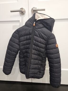 SAVE THE DUCK Kids Black Puffer Jacket with Sherpa Hood Trim